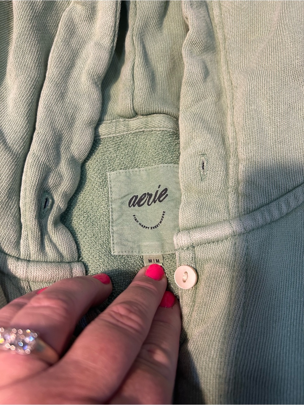 aerie Sage Green Hooded Henley Sweatshirt - Picture 4 of 4